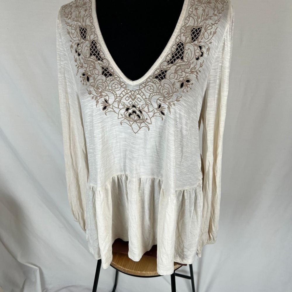Torrid Babydoll Embroidered Long Sleeve Top sz 1 NWT